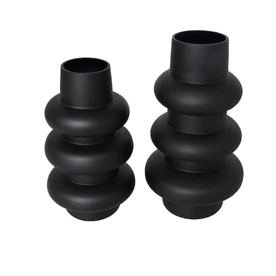 Black Bubble Ribbed Glass Vase Set